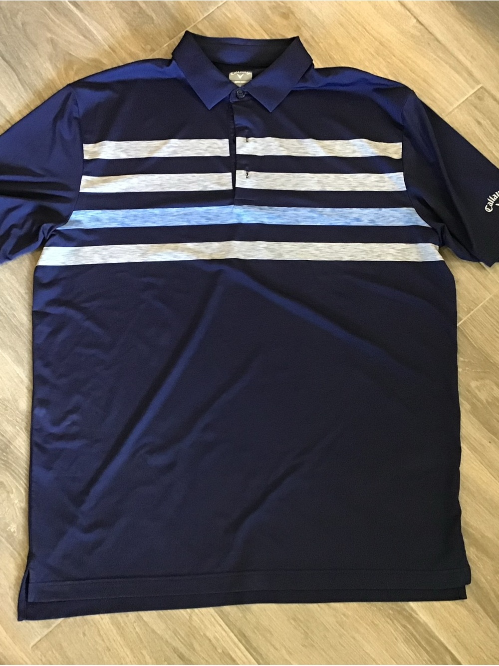 Callaway Navy Polo with Light Gray and Light Blue Stripes